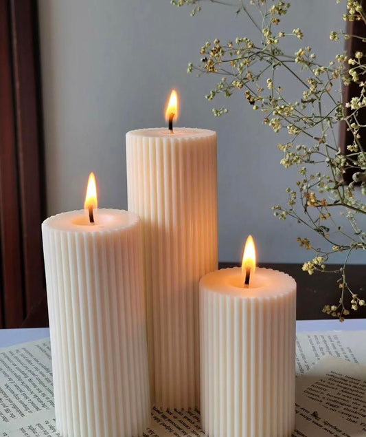Ribbed Pillar Candle (Set of 3)